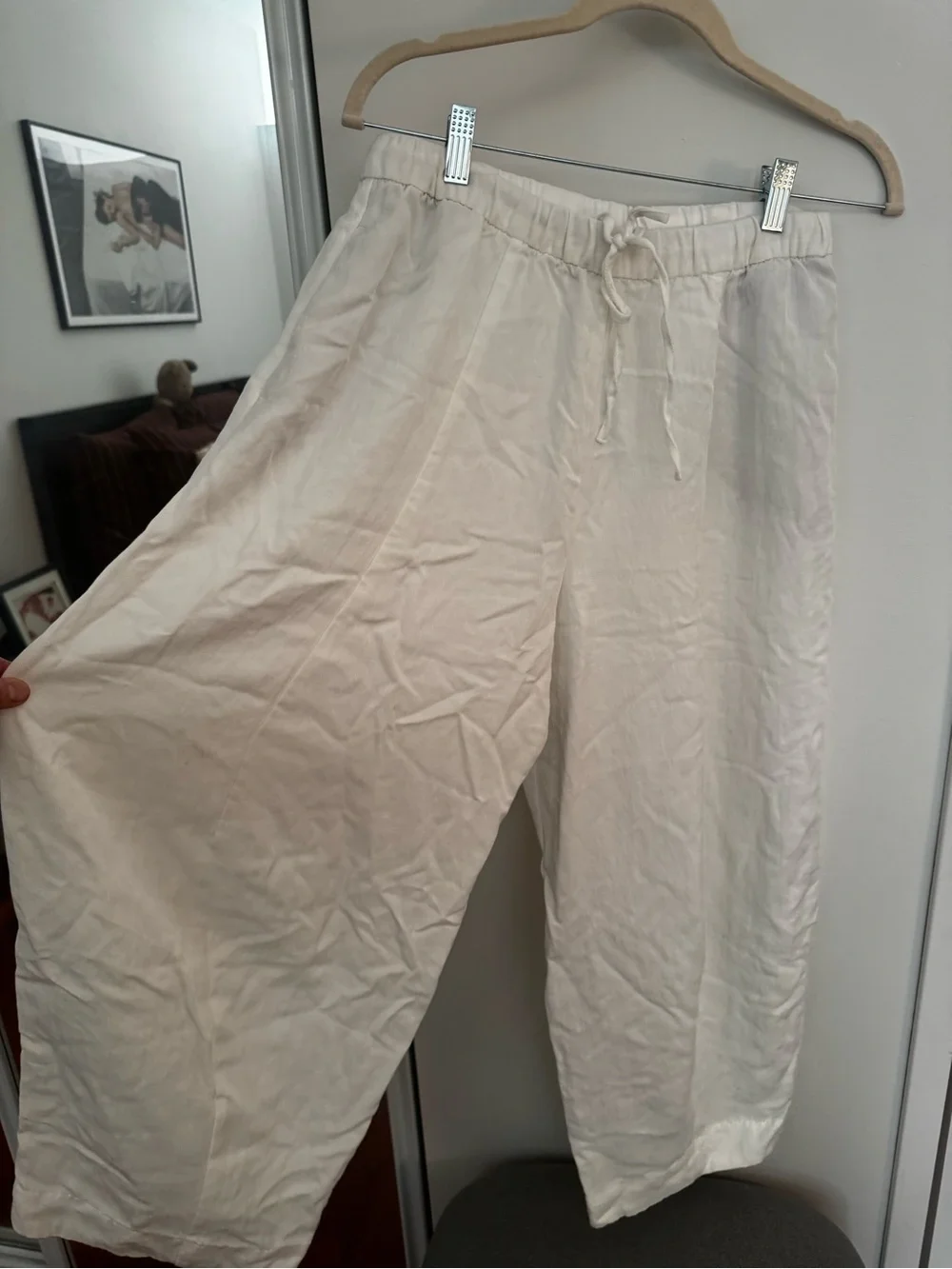 Zara ZW Collection Lyocell Barrel Pant Oyster White Mid-Rise Size M
